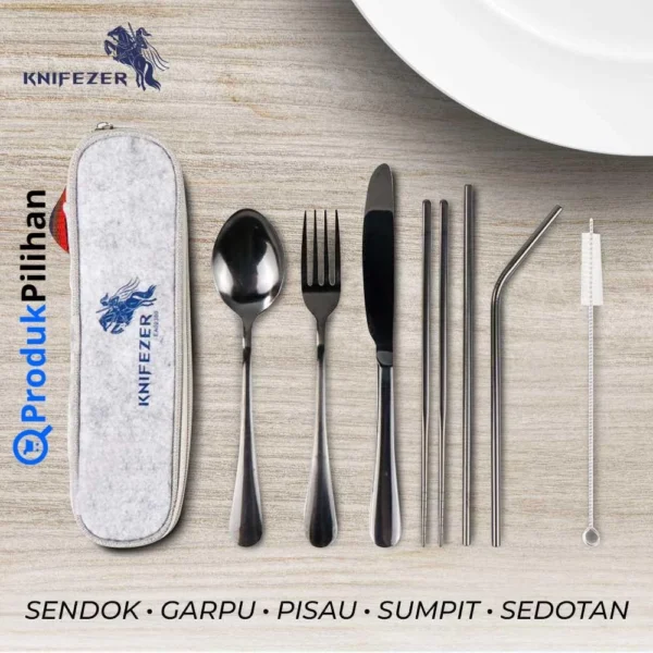 Set Alat Makan Sendok Garpu Pisau Sumpit Sedotan - KNIFEZER EA02300 - Image 7